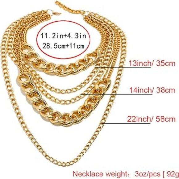 Gold Chunky Necklace Multilayer Collar Necklace Gold Stunning Statement Fashion - Picture 3 of 3